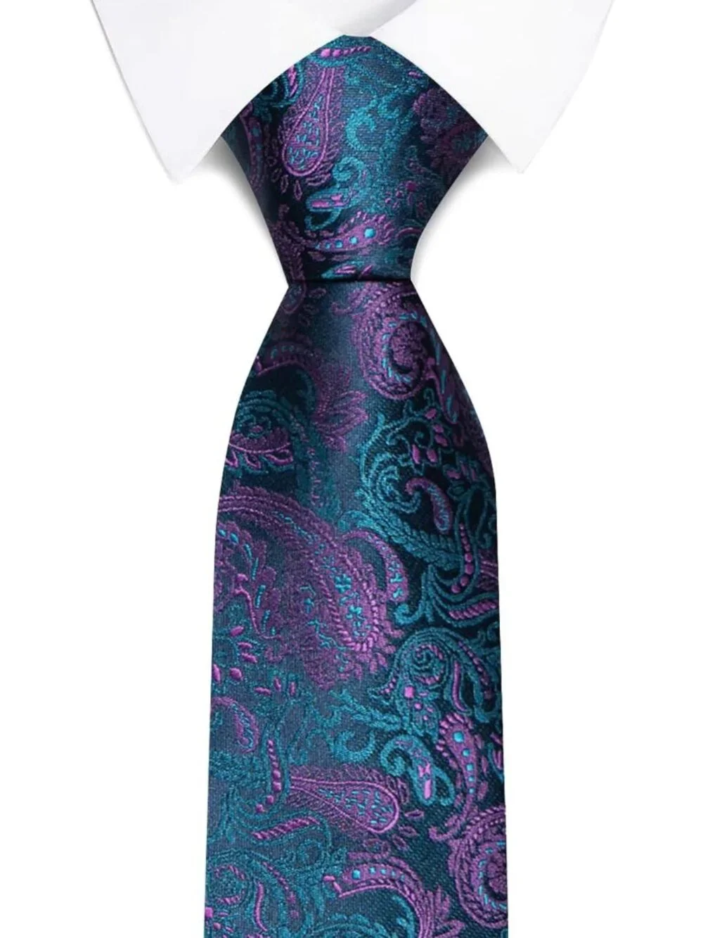 🆕Men Teal & Purple 100%Microfiber Paisley Slim Formal Necktie For Wedding Dress